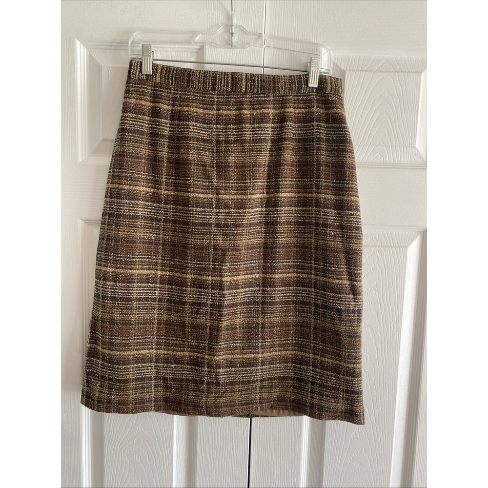 Sag Harbor Plaid Pencil Skirt Womens Size 10 Brown Boucle Textured Lined Vintage